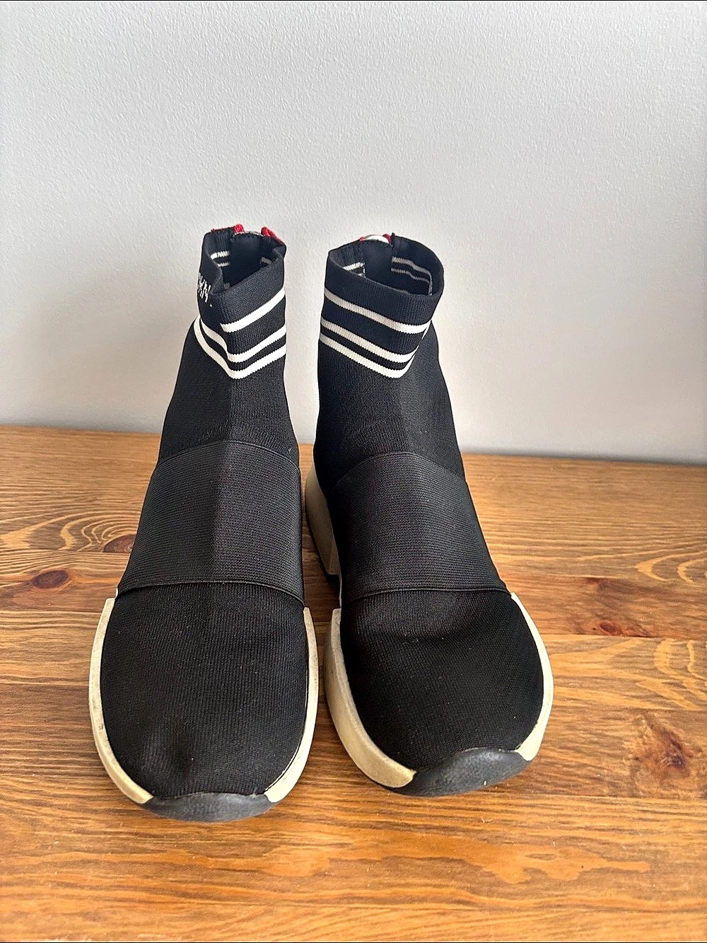DKNY Marcel Knit Sock Sneaker High-Top Sneakers in Black & Red